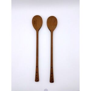 Celestial Wooden Serving Spoons Set of 2 Stars Moon Long Handle 11 Inch